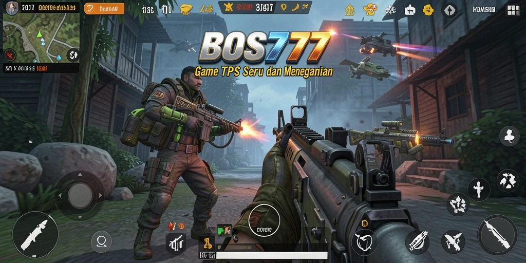 Screenshot utama BOS777 menampilkan aksi penuh ketegangan dalam gameplay TPS.
