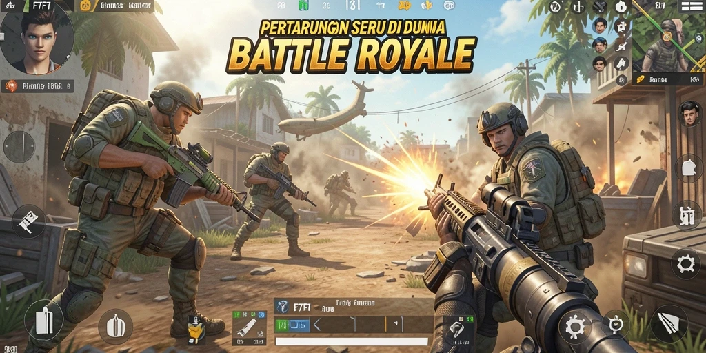 Tampilan gameplay F7F7 dengan pertempuran seru di arena Battle Royale.