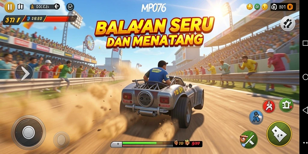 Gameplay MPO76 yang menantang dan seru saat balapan.